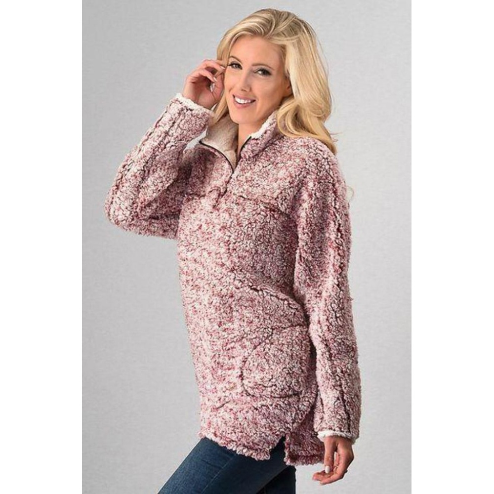 Sherpa pullover with front zip up & side pockets - Picture 3 of 4